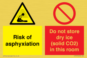 Risk of asphyxiation. Do not store dry ice (solid CO2) in this room